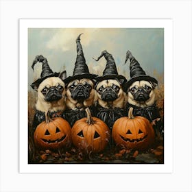 Halloween Pugs In Oil 9 Art Print