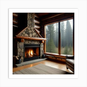 Log Cabin Fireplace Art Print