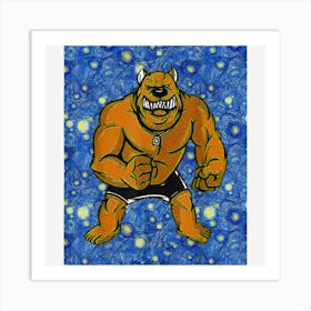 Starry Night Angry Dog Pitbull Art Print