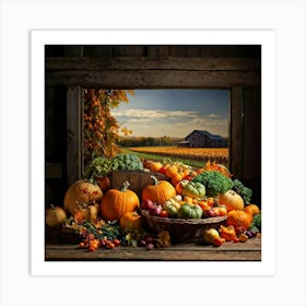 Abundant Autumn Harvest Fresh Seasonal Vegetables Cornucopia Overflowing Pumpkin Centerpiece Nat (4) Art Print