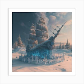 Beautiful ice sculpture in the shape of a sailing ship 16 Art Print