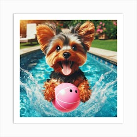Yorkshire Terrier In The Pool Art Print