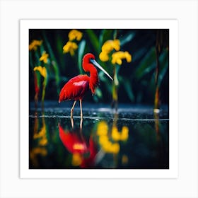Vivid Colours of the Red Feathered Wading Bird Art Print