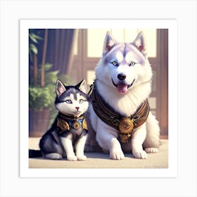 Husky And Kitten Art Print