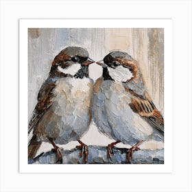 Firefly A Modern Illustration Of 2 Beautiful Sparrows Together In Neutral Colors Of Taupe, Gray, Tan (51) Art Print