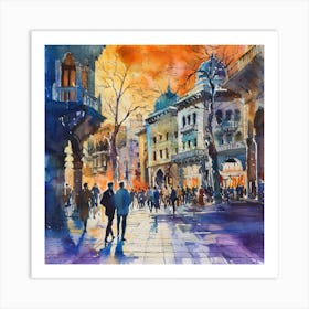 Impressionist Painting, Watercolor, Brown Color Art Print