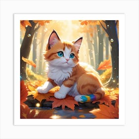 Cat In Autumn Leaves Art Print