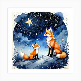 Foxes At Night Art Print