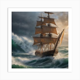 Sailing Ship In Rough Seas Art Print