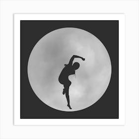 Minimalist Black and White Full Moon Silhouette with Dancer - Empowerment - Moon Magic Art Print