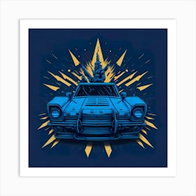 Car Blue Artwork Of Graphic Design Flat (64) Art Print