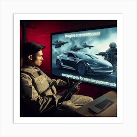 Soldier Playing Video Game Art Print