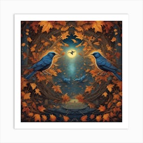 Bluebirds In Autumn 1 Art Print