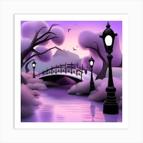 Bridge Over The River Landscape 5 Art Print