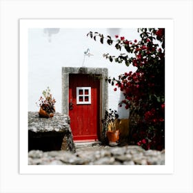 The Tiny Red Door In A Village In Portgual Travel Square Art Print