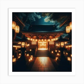 Asian Temple At Night Art Print