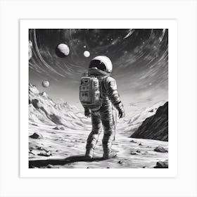 A Woman In Cosmonaut Suit Wandering In Space Art Print
