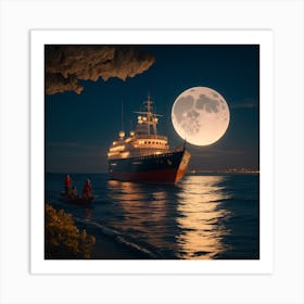 Full Moon Over The Sea 1 Art Print