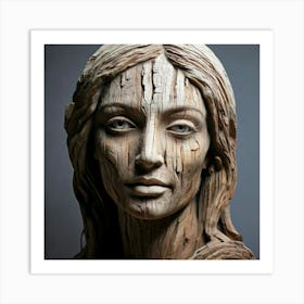 Firefly Weathered Wooden Sculpture Carved With Human Features 81799 (2) Art Print