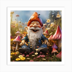 Gnome with Mushrooms Art Print