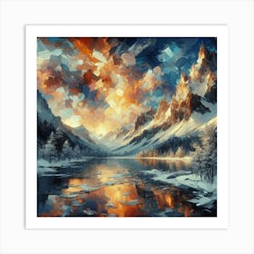 Montain lac oil painting abstract painting art Art Print