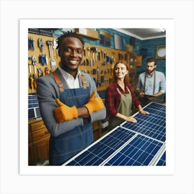 Solar Panel Installers In A Workshop Art Print