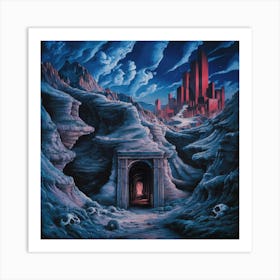 Painting of a Labyrinthine Mountain Pass #Unearth the Mystery# piques curiosity, #labyrinthine#emphasizes the maze-like structure and Painting. Art Print