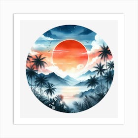 Sunset With Palm Trees Art Print