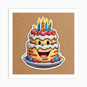 Sticker Of Smiling Birthday Cake 2414075002 Art Print