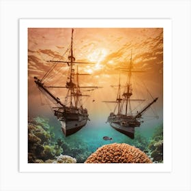 Two Ships In The Ocean Art Print