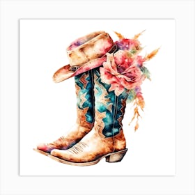 Cowboy Boots And Floral Accents For Western Decor Art Print