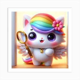 Unicorn Cat, caticorn With Magnifying Glass Art Print