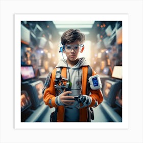 Futuristic Boy In Space Art Print