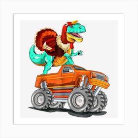 Monster Truck Turkey Trex Dinosaur Happy Thanksgiving Boys Art Print