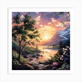 Sunset Symphony In The Highland Valley Art Print