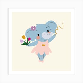 Little Elephant With Flowers Art Print