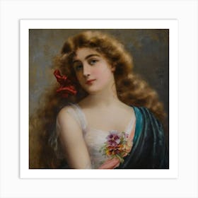 Lady With Flowers Art Print