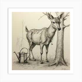 Deer Watering Can 3 Art Print