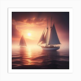 Sailboats At Sunset Art Print