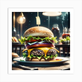 Burger On A Plate 79 Art Print