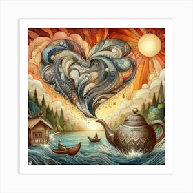 Abstract Zentangle drawing of a wooden hut in the middle of stunning nature 3 Art Print