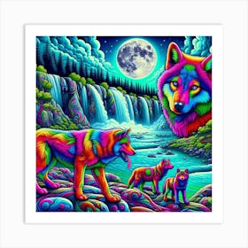 Psychedelic Wolf Family 6 1 Art Print