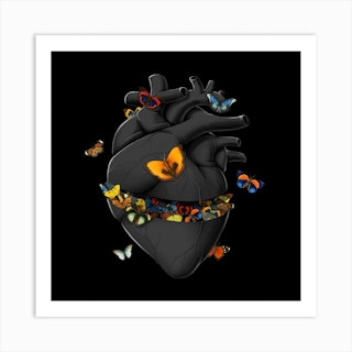 Hurting Black Heart Butterfly Square Art Print