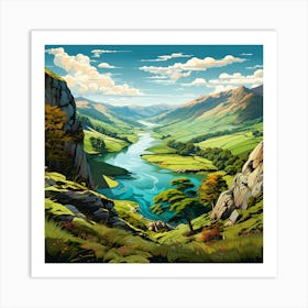 isometric illustration Of The Lake District Art Print