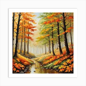 Forest In Autumn In Minimalist Style Square Composition 14 Art Print