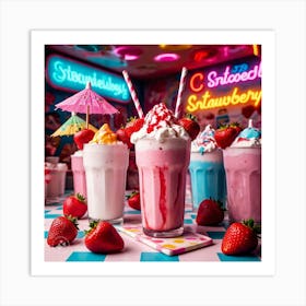 Strawberry Milkshakes Art Print