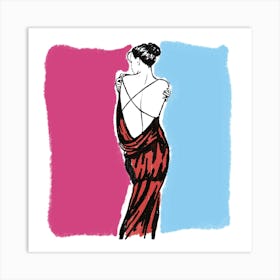 Lady in Red, Drawing Art Print