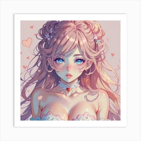 Cute Girl Holding A Heart With Hair Blowing In The Wind(1) Art Print