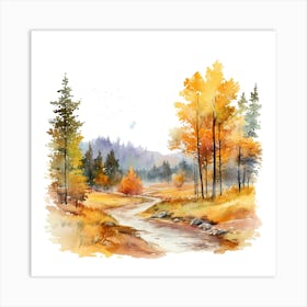 Watercolor Autumn Landscape Watercolor Painting 1 Art Print