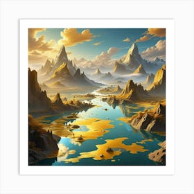 Landscape With Mountains And Water 1 Art Print